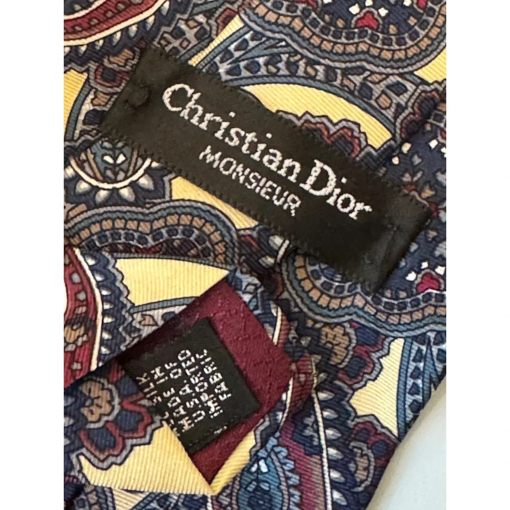 Christian Dior Monsieur Silk Tie Yellow‎ Paisley Vintage Made in USA Menswear